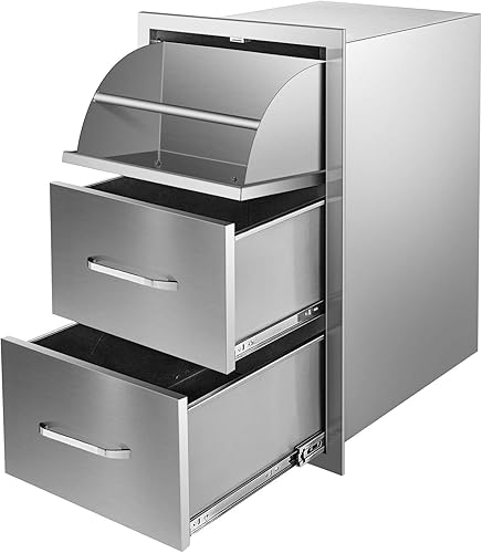 Mophorn 17 pulgadas de ancho x 30 pulgadas de alto x 21 pulgadas de profundidad, cajones de doble acceso de acero inoxidable con soporte de toalla