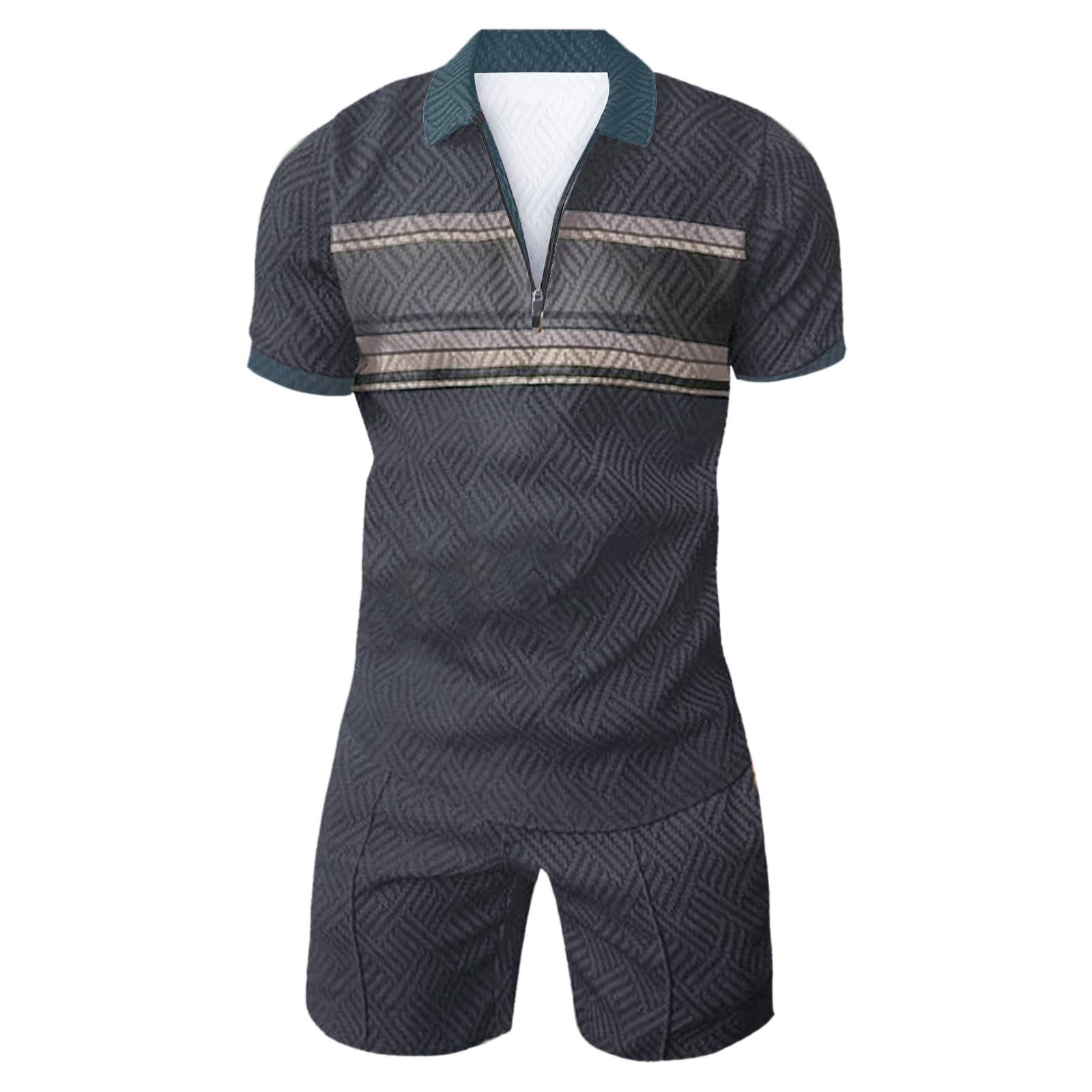 Trainingsanzug Für Herren Sommer Sportanzug 2 Teiliges Bedruckter Outfit Set Kurzarm Casual Polo T-shirts Mit Revers + Kurze Hose Freizeitanzug Für Männer Kurze Sweathose Herren Bequem Und Vielseitig
