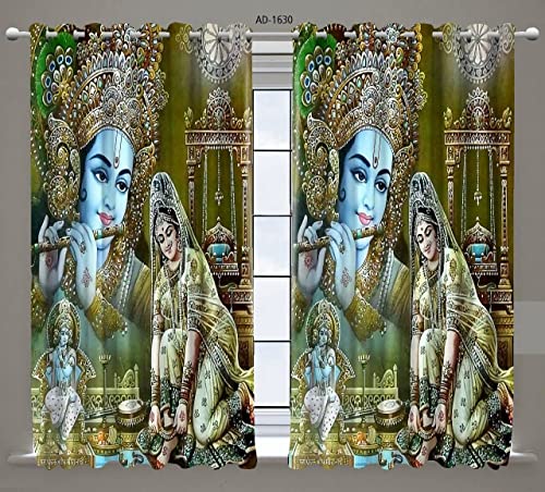 Image of Premium Fabric Radha Krishna God Design Parde for Mandir, Pooja Room, Temple, Home 4x7 feet Long Curtains Set of 1 Pc
