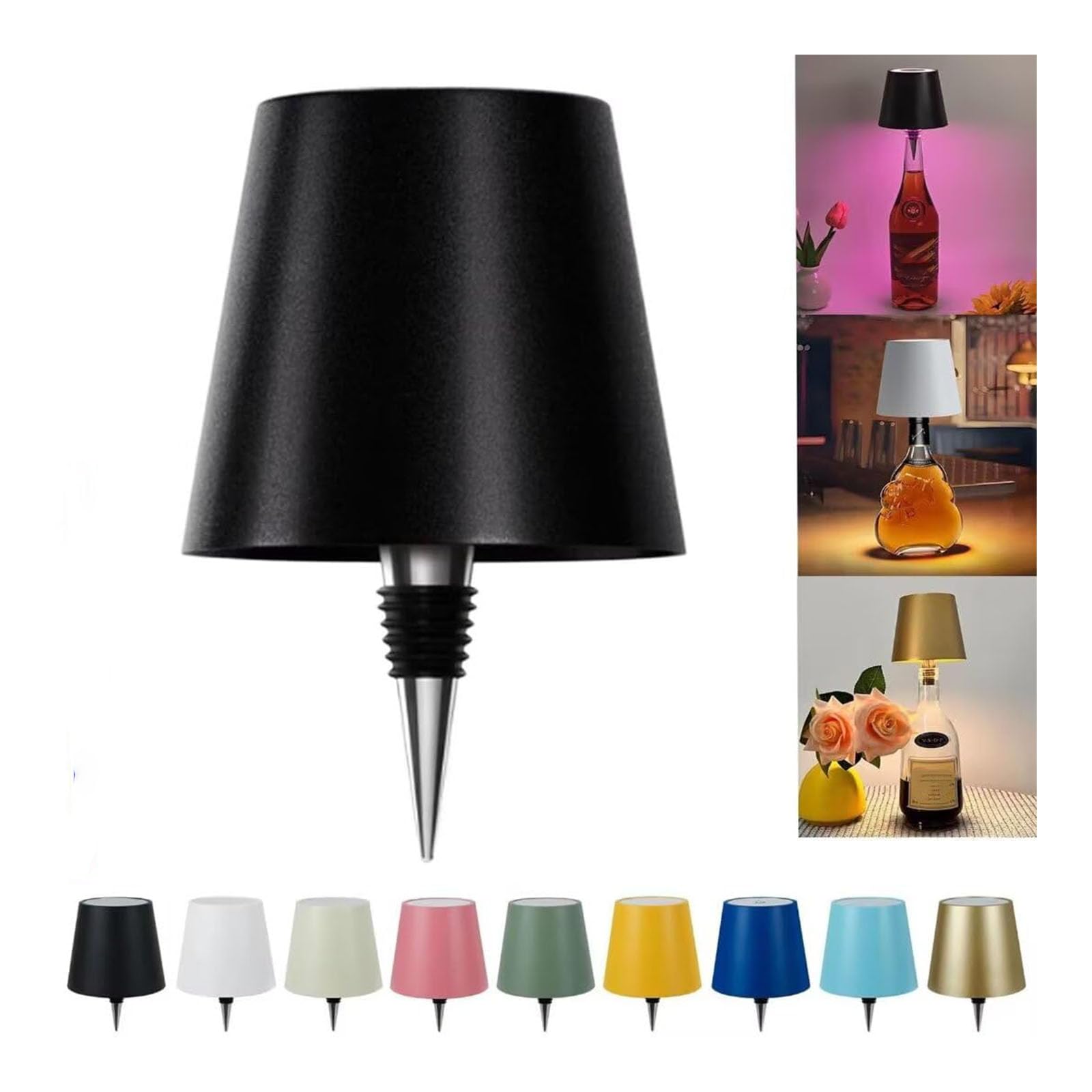 Jorcedi Black Wireless Bottle Lamp - Rechargeable Bottle Lights Usb Rechargeable Bottle Lamp Kit, Led Bottle Lamp Wine Bottle Lamp Touch Dimmable Lamp For Bottle (,3 Color)