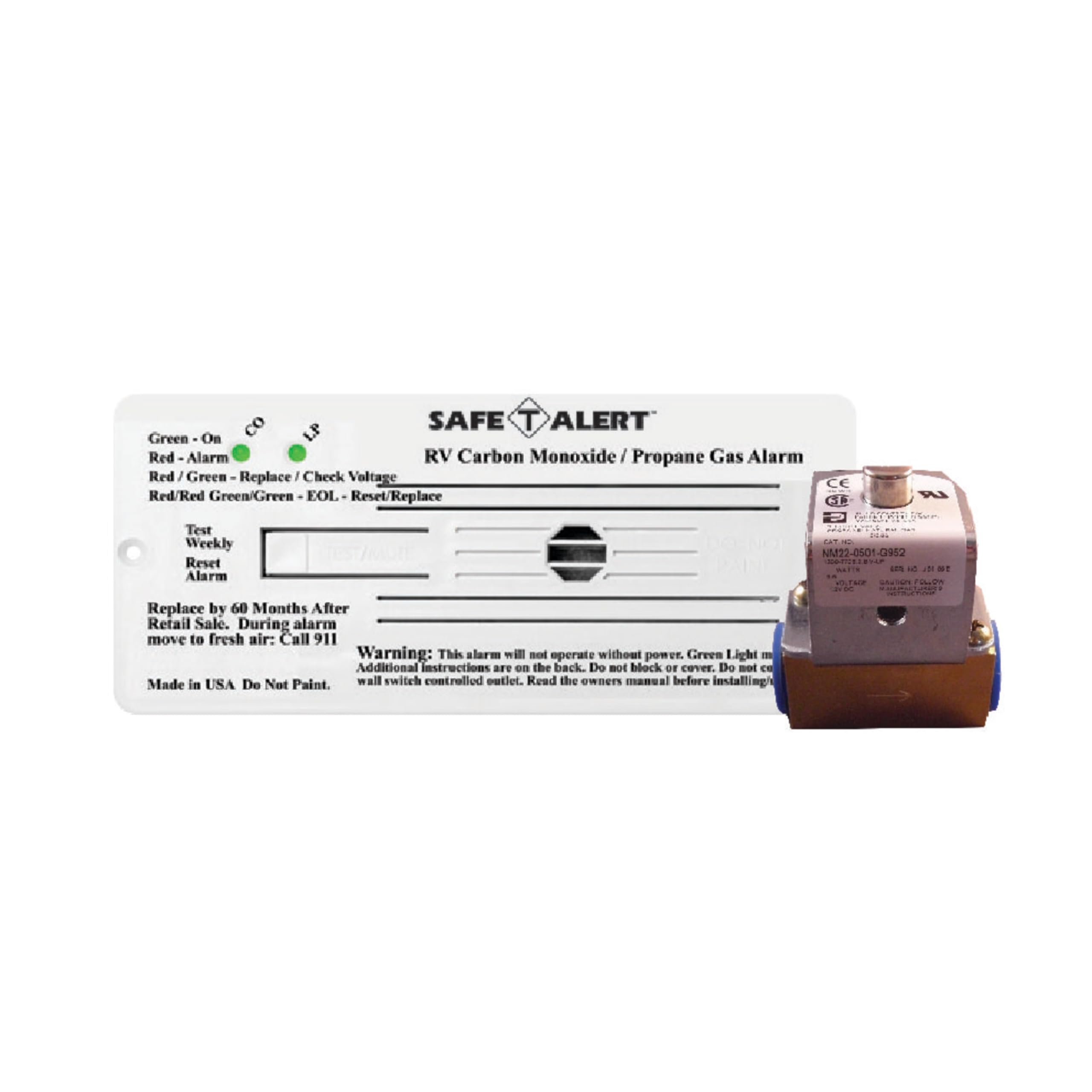 Photo 1 of Safe-T-Alert 35-742-R-WT-KIT Flush Mount Combination Carbon Monoxide/Propane Alarm 12V DC Hard Wire with Solenoid Valve - White