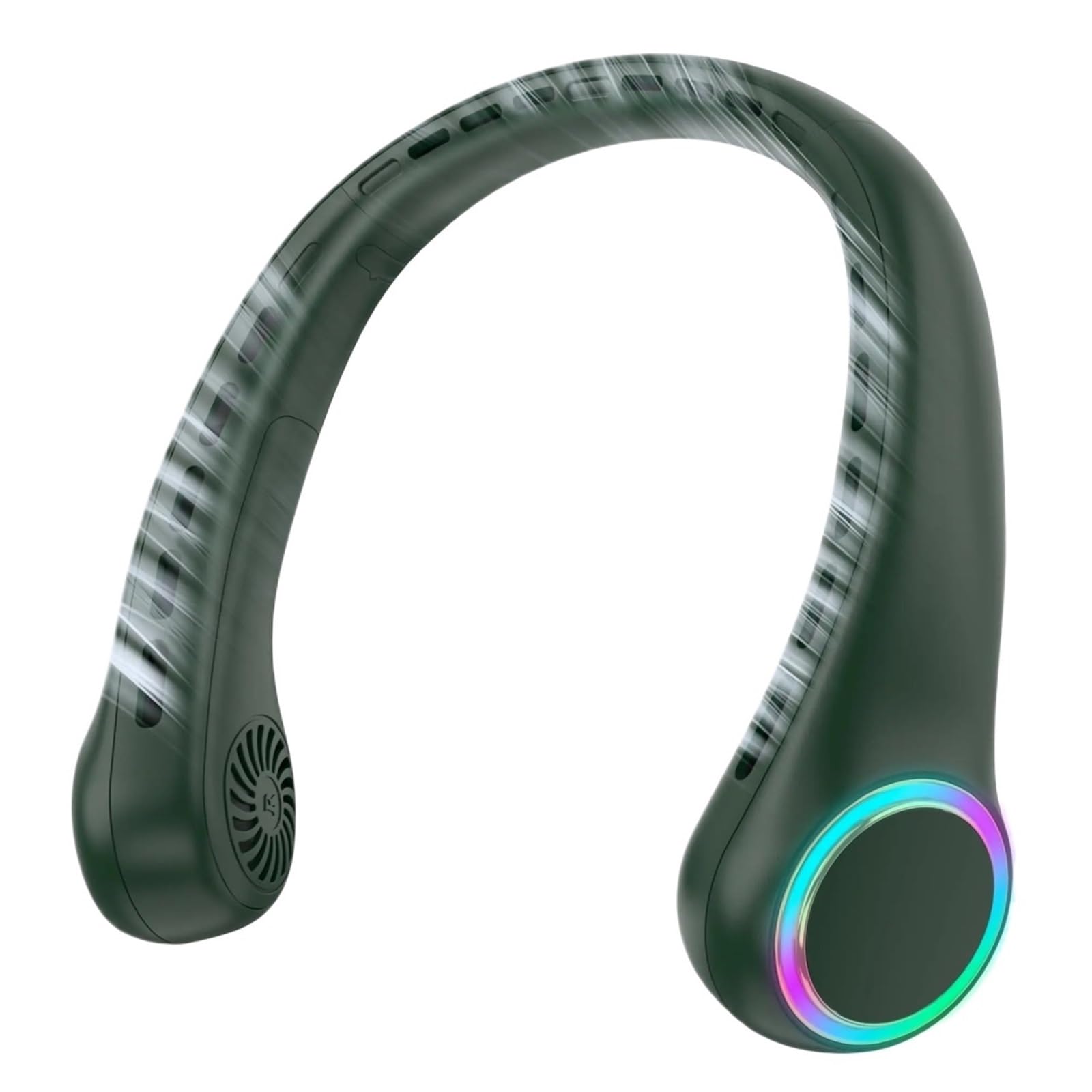 EGwvdgmb Hanging Bladeless Fan, Portable Neck Fan 4000mAh 3 Speeds 64 Lights Multicolor(Dark Green)