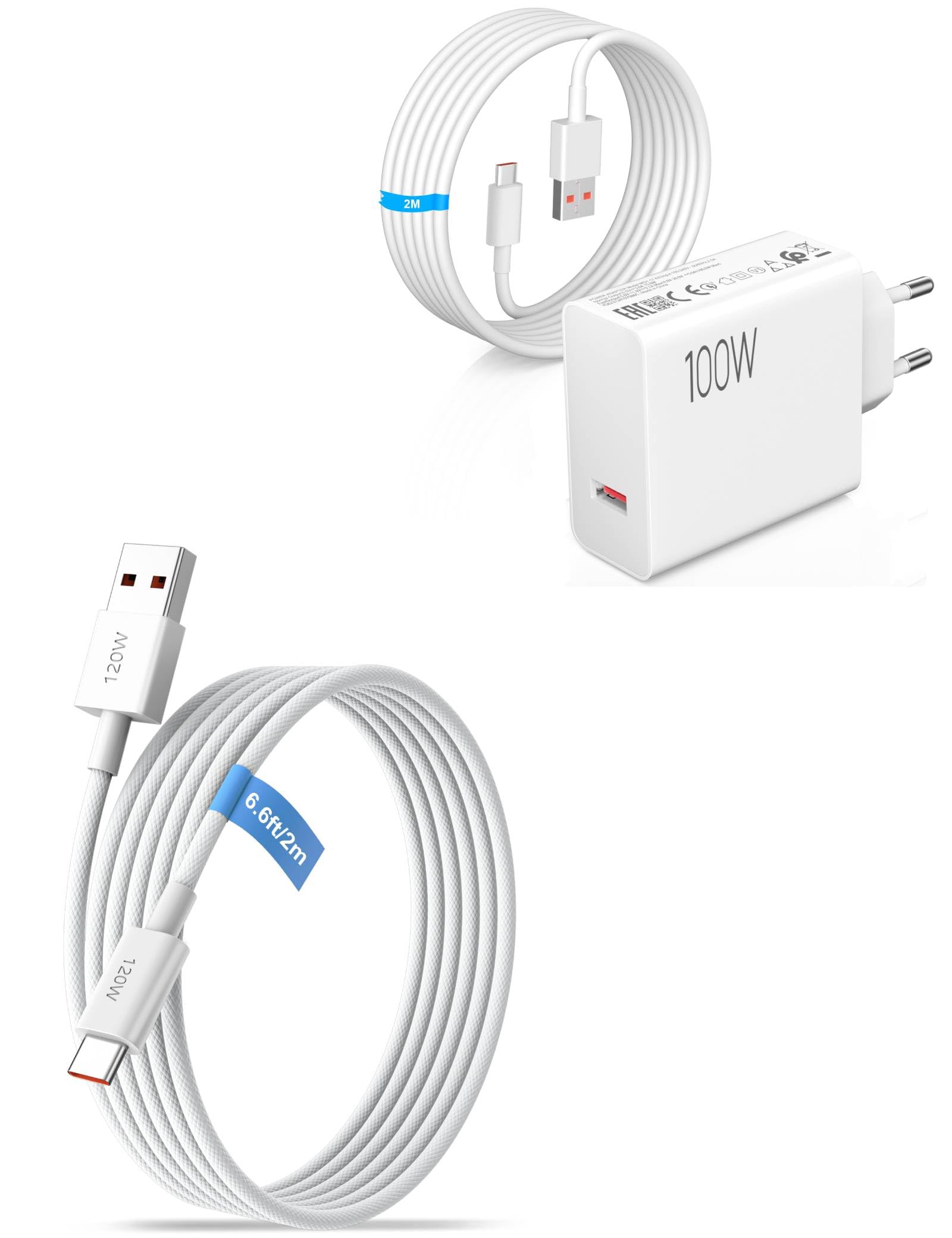 ACOCOBUY 120W 2m Tressé Câble USB C pour Xiaomi Redmi Note 15 Pro+ 100W Chargeur Rapide et 2m Câble USB C pour XiaoMi 17/POCO X8 Pro
