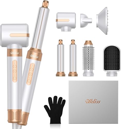 UKLISS Cepillo secador de pelo de 7 en 1,110000 RPM con difusor para cabello rizado y retorcido, cepillo iónico profesional, secador de pelo para