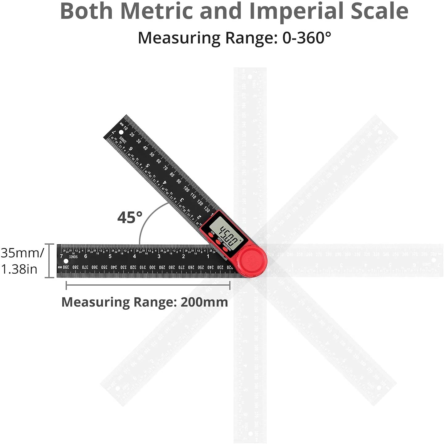WJJ Digital Angle Finder 200mm Goniometro PVC Righello in plastica Righello LCD Display Misura Misura Strumenti Angolo Calibro