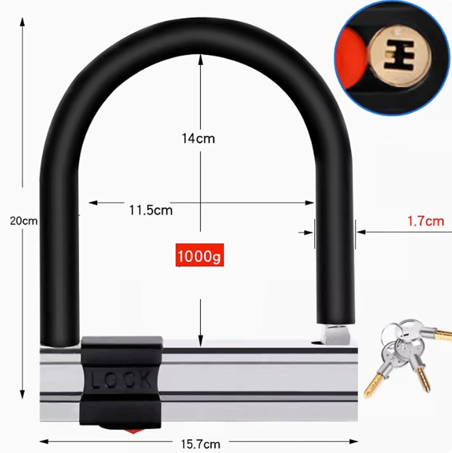 KRILLIQ Anti-Theft Lock Thick U-Lock Single Opening U-Shaped Lock with Super C-Level Blade Lock Core Premium Security Accessory for Bicycle Motorcycle Motorcycle