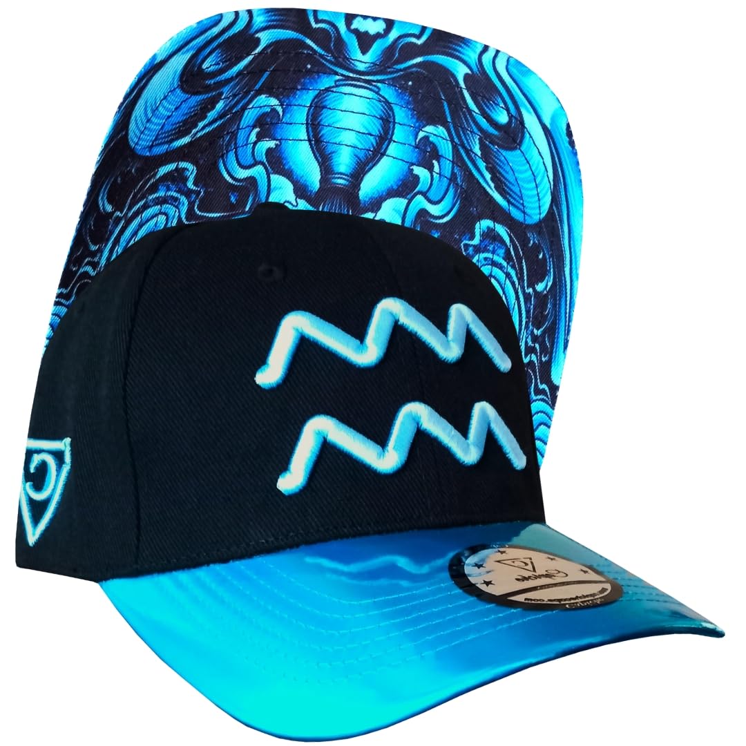 Capiche Unisex Aquarius Cu [99+ Variations] Rved Snapback Cap [Zodiac] - Curved Embroidery Of Aquarius Symbol, Zodiac Enthusiasts' Choice, Starry Undervisor Art