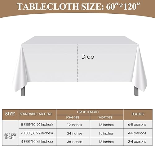 Miniatura 6 de Aocoz Mantel blanco de 60 x 84 pulgadas, paquete de 2 manteles rectangulares resistentes a las manchas y a las arrugas, lavable, mantel decorativo