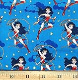 1 Yard - Wonder Woman on Blue Cotton Fabric (Great for Quilting, Sewing, Craft Projects, Quilt, Throw Pillows & More) 1 Yard X 44