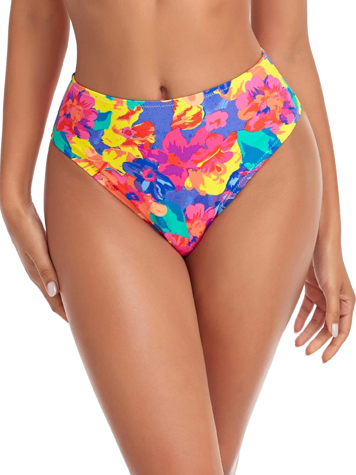 relleciga Women's High Cut High Waisted Bikini Bottom, Colorful Floral, L-picture-35