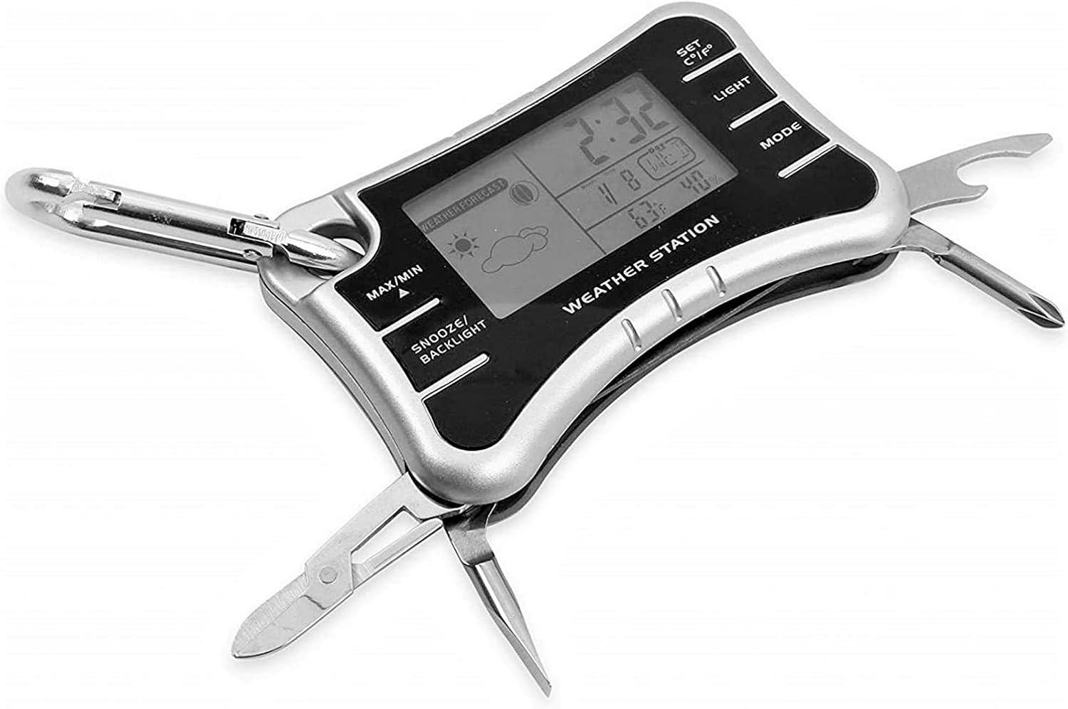 TechAffect Multi Tool Keyring Carabiner Watch Travelling Alarm Clock