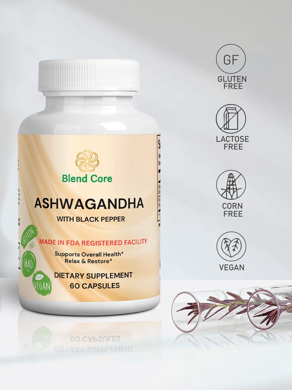 Ashwagandha with Black Pepper Ashwagandha Supplements – 60 Count Pure Ashwagandha Capsules for Immune Support, Energy Boost – Non-GMO Vegan Friendly Ashwagandha Complex