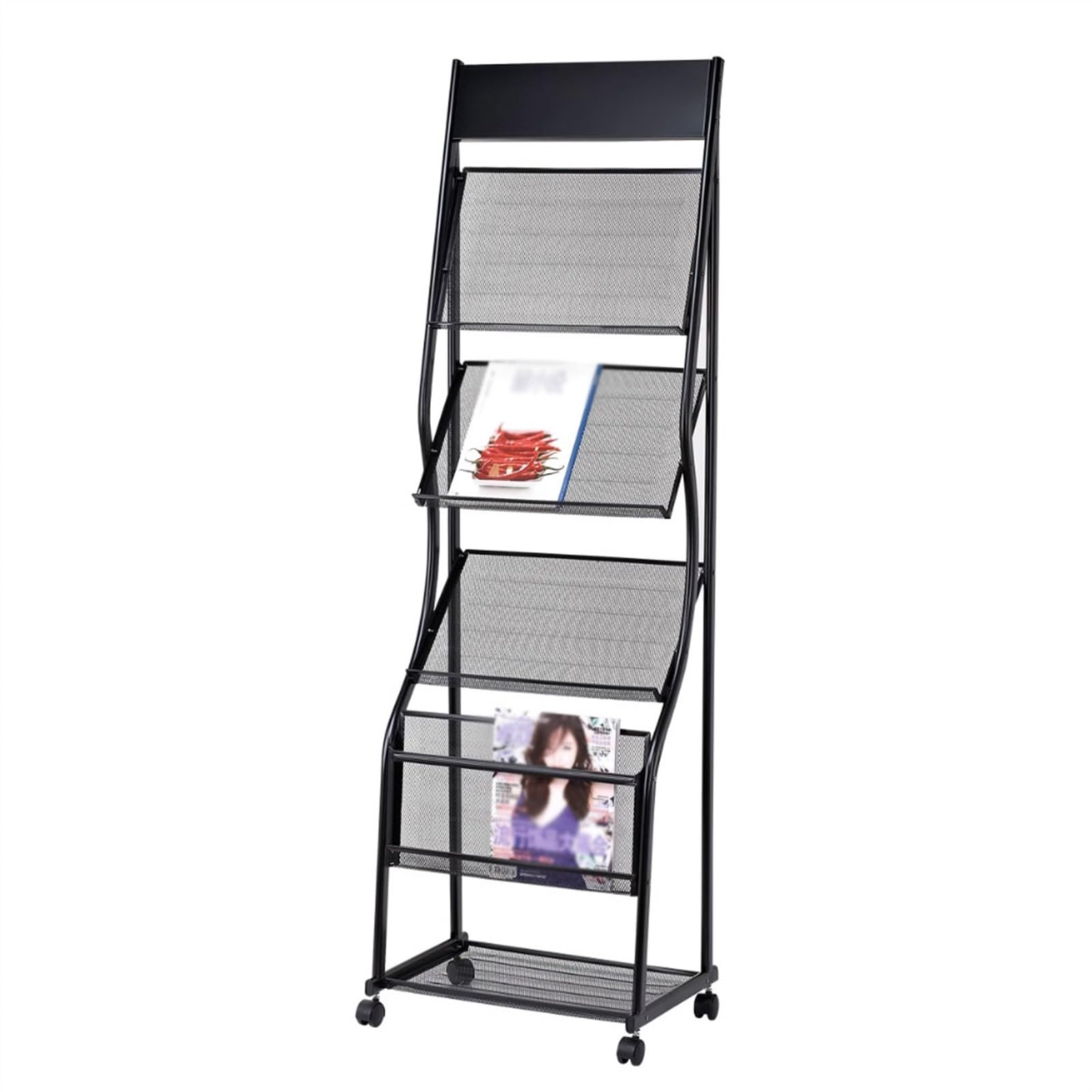 LJHFG63KUYT Newspaper Stand Magazine Holder Floor-Standing Brochure Stand, Display with Wheels, Rack for Newspaper and Products Exhibition Literature Rack