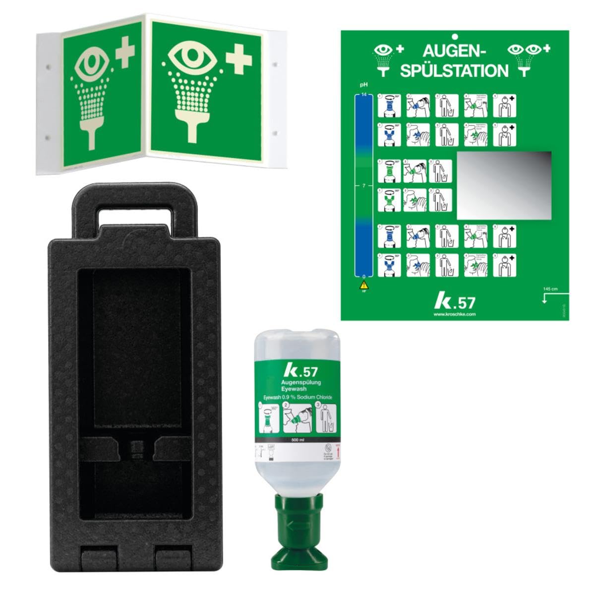 K.57 Vorteils-Set Wandbox Augenspülung iBox 1, Augenspülung Single, Schild, Anleitungstafel