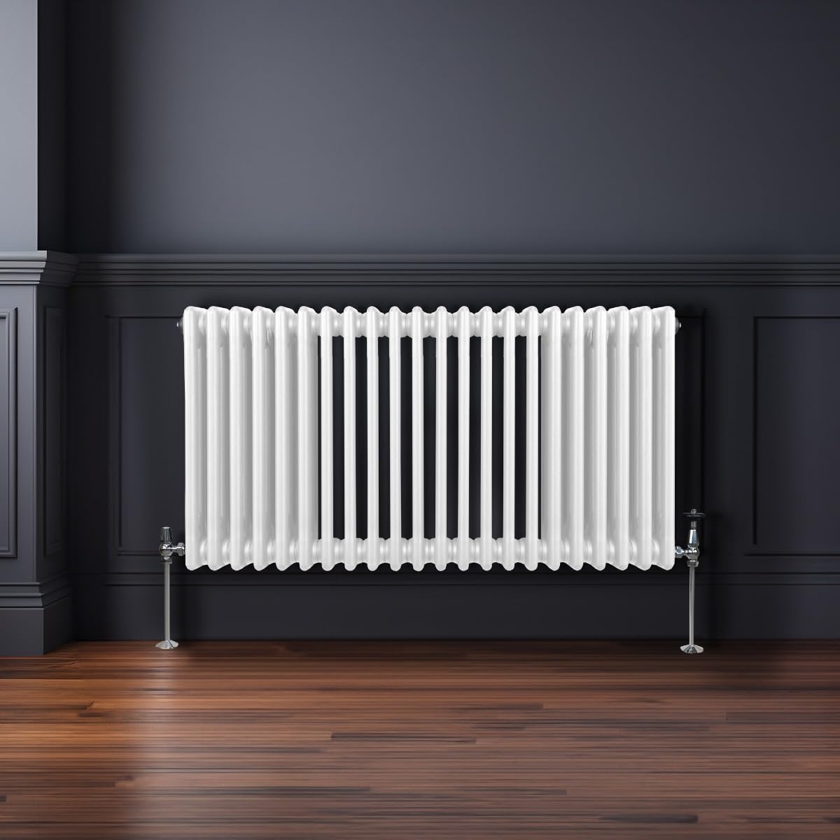 Radiador Tradicional Horizontal de 3 Columnas 600mm x 1012mm | Blanco | Acero | Montado en pared | Kit de fijación y soportes + Cepillo de limpieza GRATIS | Calefacción estufa calefactor