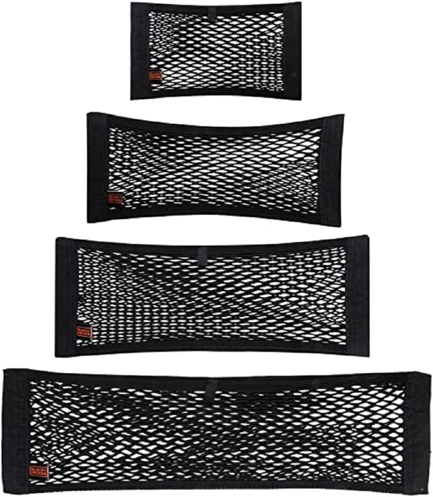 BLACK+DECKER Filet à Bagages pour Voiture 4 pièces - Rangement - 4 Dimensions différentes - Noir