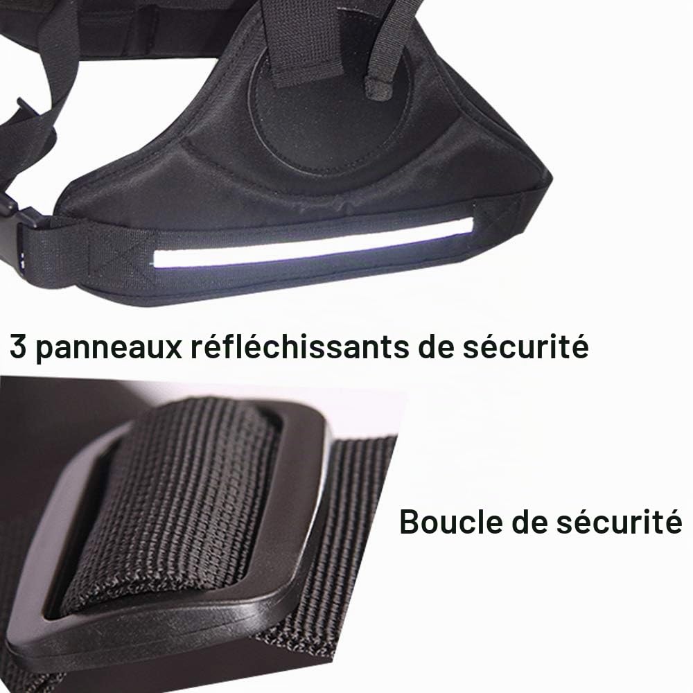 Jolik Harnais Moto sécurité Enfant Réglable Avec Deux Poignées, Matériau Réfléchissantes,Noir