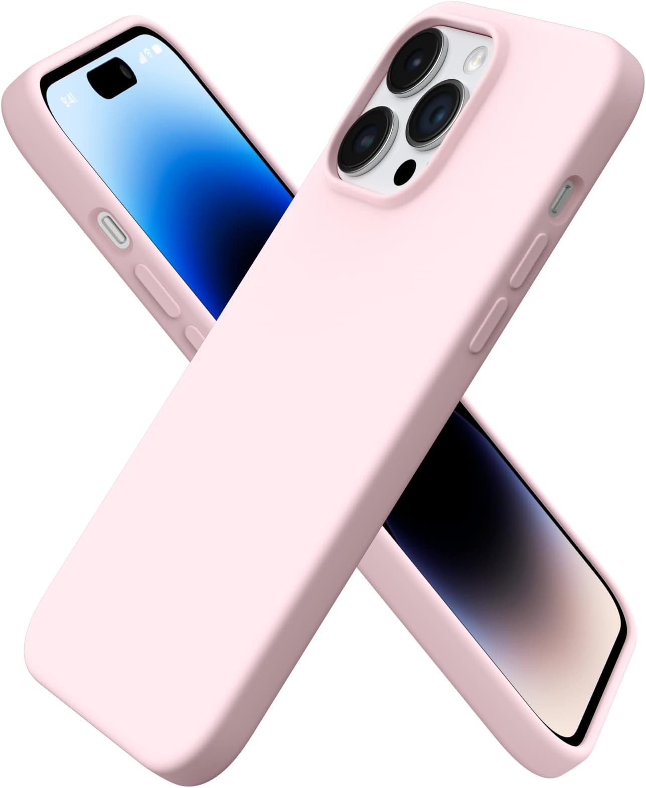 ORNARTO Compatible with iPhone 14 Pro Max Case 6.7", Slim Liquid Silicone 3 Layers Full Covered Soft Gel Rubber Case Cover-Chalk Pink
