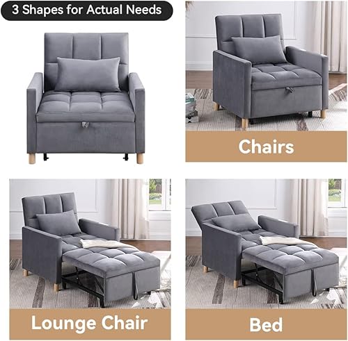 Miniatura 6 de Otnqu Sleeper Chair Bed,Convertible Single Sofa Chair Bed with Pillow,Pull Out Sleeper Bed with Adjustable Backrest,Multi-Functiona Lounge Chair for