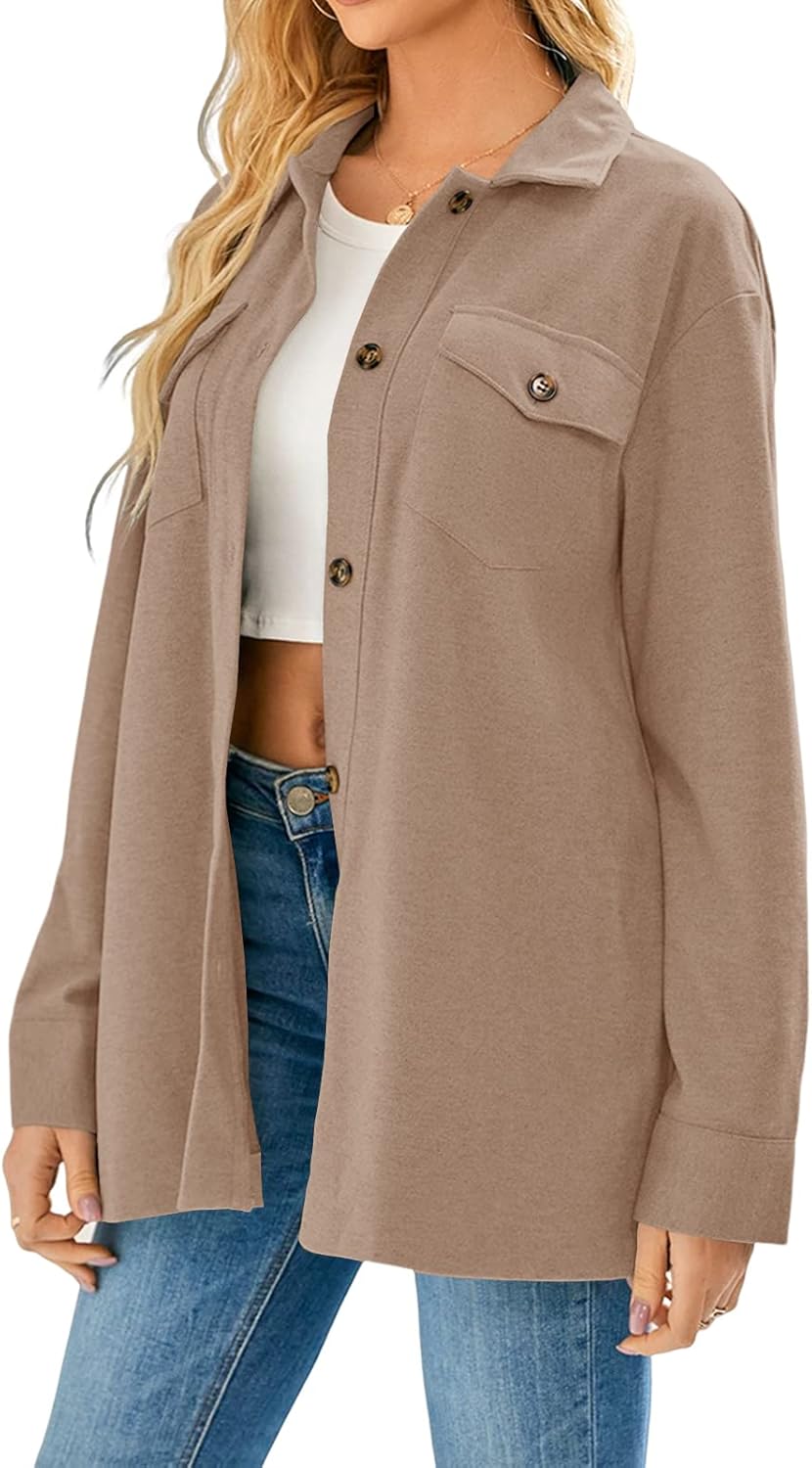 Cnkwei Shacket Jacket Women Button Down Shirt Jacket Casual Long Sleeve Shacket with Pockets - Image 4