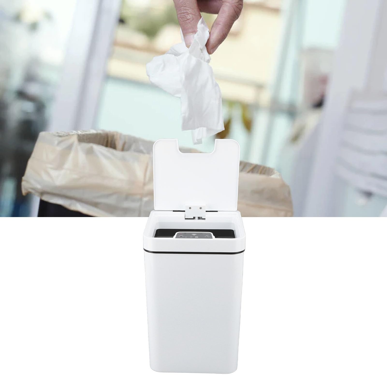 Pattumiera Intelligente, Pattumiera da Bagno in Plastica PP Versatile con Prestazioni di Tenuta Eccellenti con Coperchio, Pattumiera da Bagno con Sensore di Movimento da 18 Litri, Funzionamento