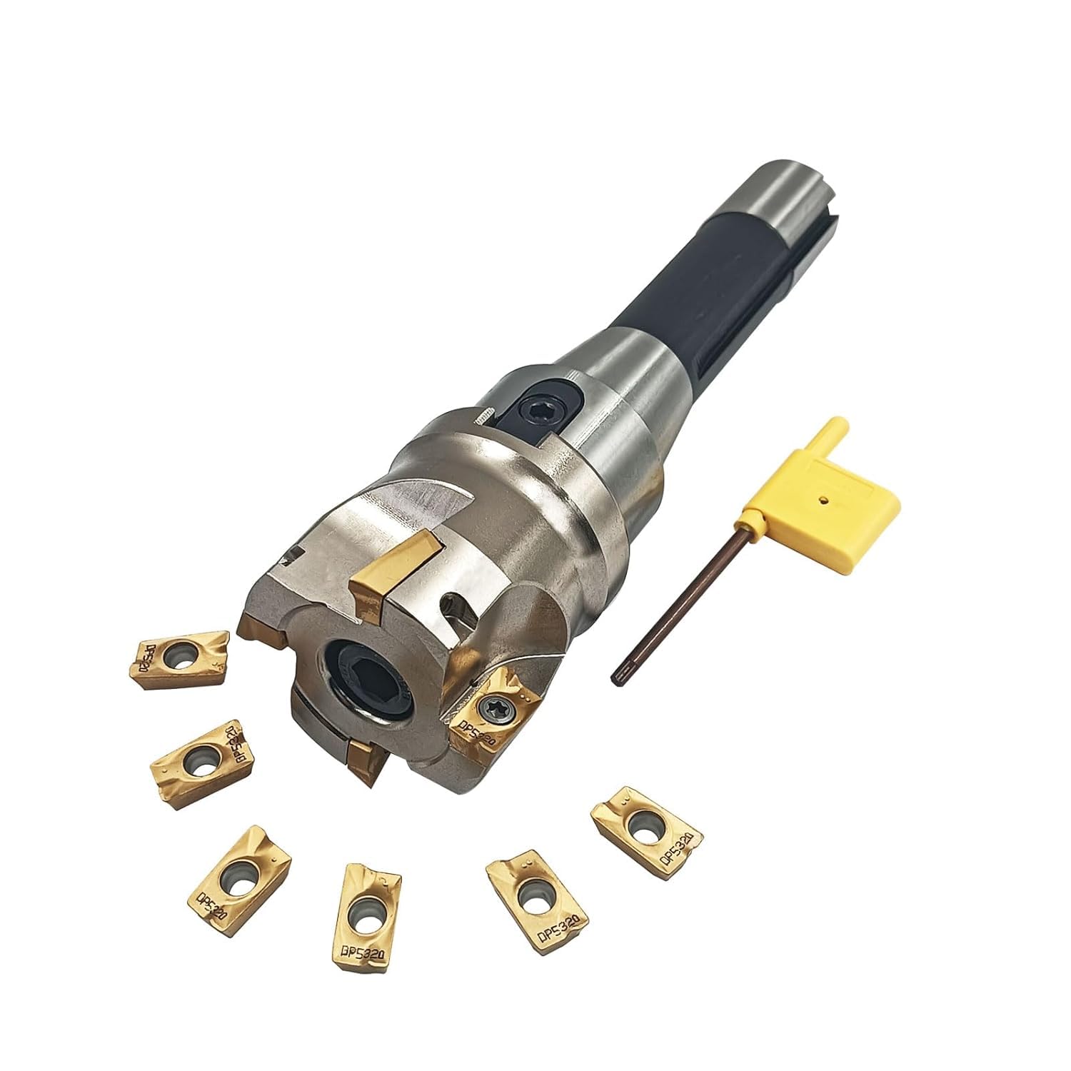 50mm R8-FMB22 Halterverlängerung Stirnfräser mit 400R-50-22 Planfräse 10 Stück APMT1604PDER-DP Hartmetall-Wendeschneidplatten + T15 Schlüssel für CNC-Maschinen, Metallbearbeitung
