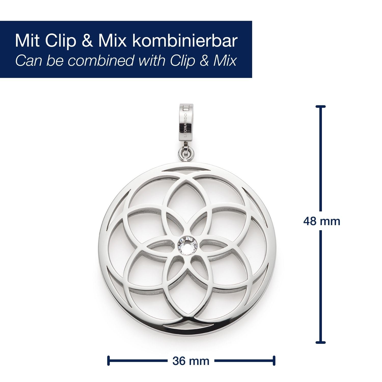 JEWELS BY LEONARDO Anhänger Clip & Mix Flowery • Ketten-Anhänger aus silberfarbenem Edelstahl • blumenartiges Muster • Schmuck Geschenk für Frauen • 024942