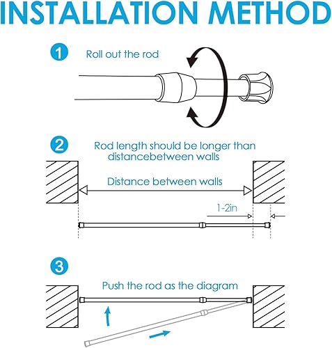 Miniatura 6 de Barra de cortina de tensión negra de 16 a 28 pulgadas, barra de cortina de resorte ajustable, barra de tensión extensible para cocina, baño,