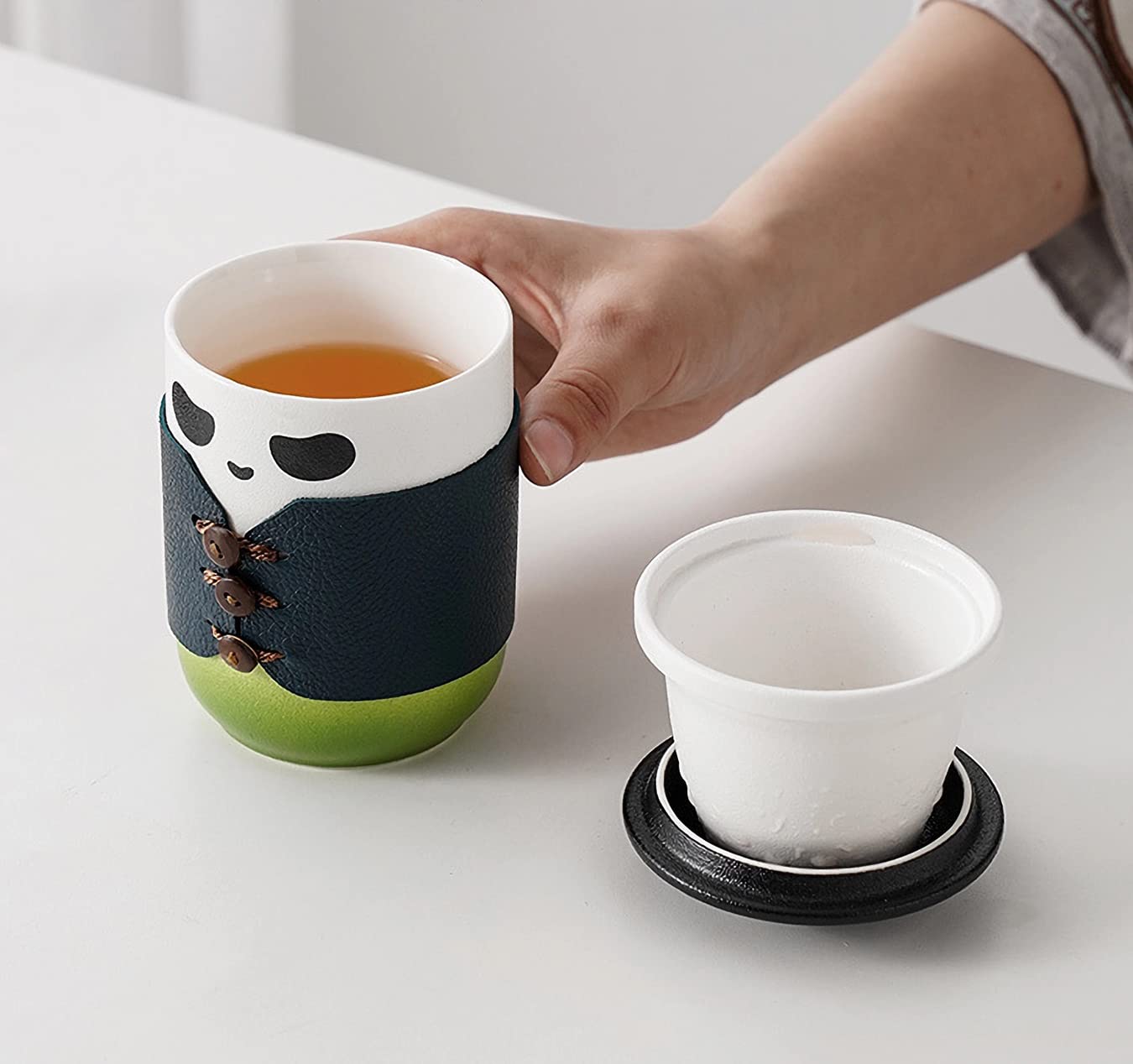 Zestaw do herbaty podróżny, filiżanka do herbaty kung fu Panda z przenośną torbą, 385ml porcelanowy chiński czajniczek z 4 porcelanowymi filiżankami, z sitkiem do herbaty. Do użytku w domu