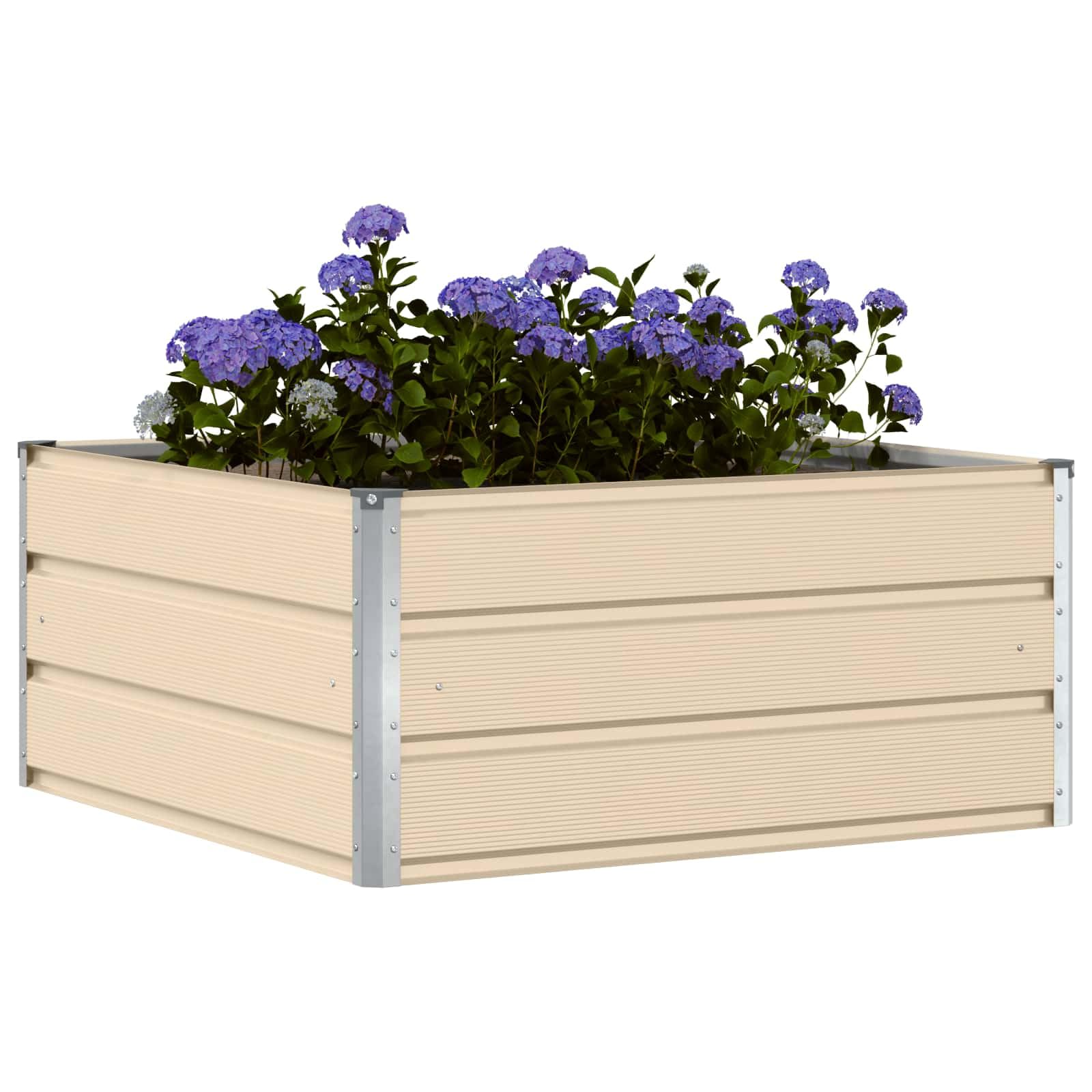 Macetero marfil 100 x 100 x 45 cm, acero, diseño moderno, accesorio para jardín, también como pequeño bancal alto para balcón, terraza y huerto