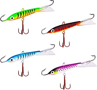 KINBOM 4pcs Fishing Lures Jigs, Ice Fishing Lures with 3 Sharp Hooks Lifelike Winter Fishing Baits Ice Jigging Lures for Crappie Bluegill Bass Walleye