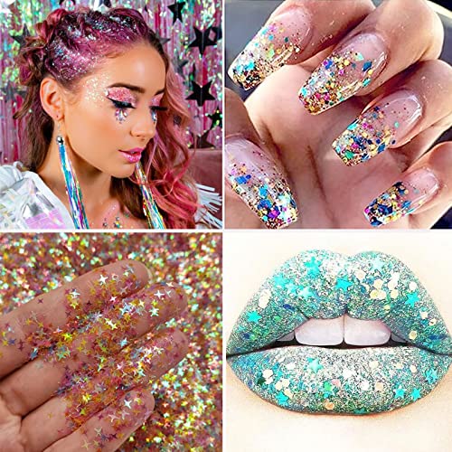 Mielikki Glitter Gel For Face & Body, Self-Adhesive Sequins Glitter Face Paint, Sparkling Holographic Chunky Body Glitter, Diy At Home, Perfect For Party, Rave Festival, 01 #TOP1