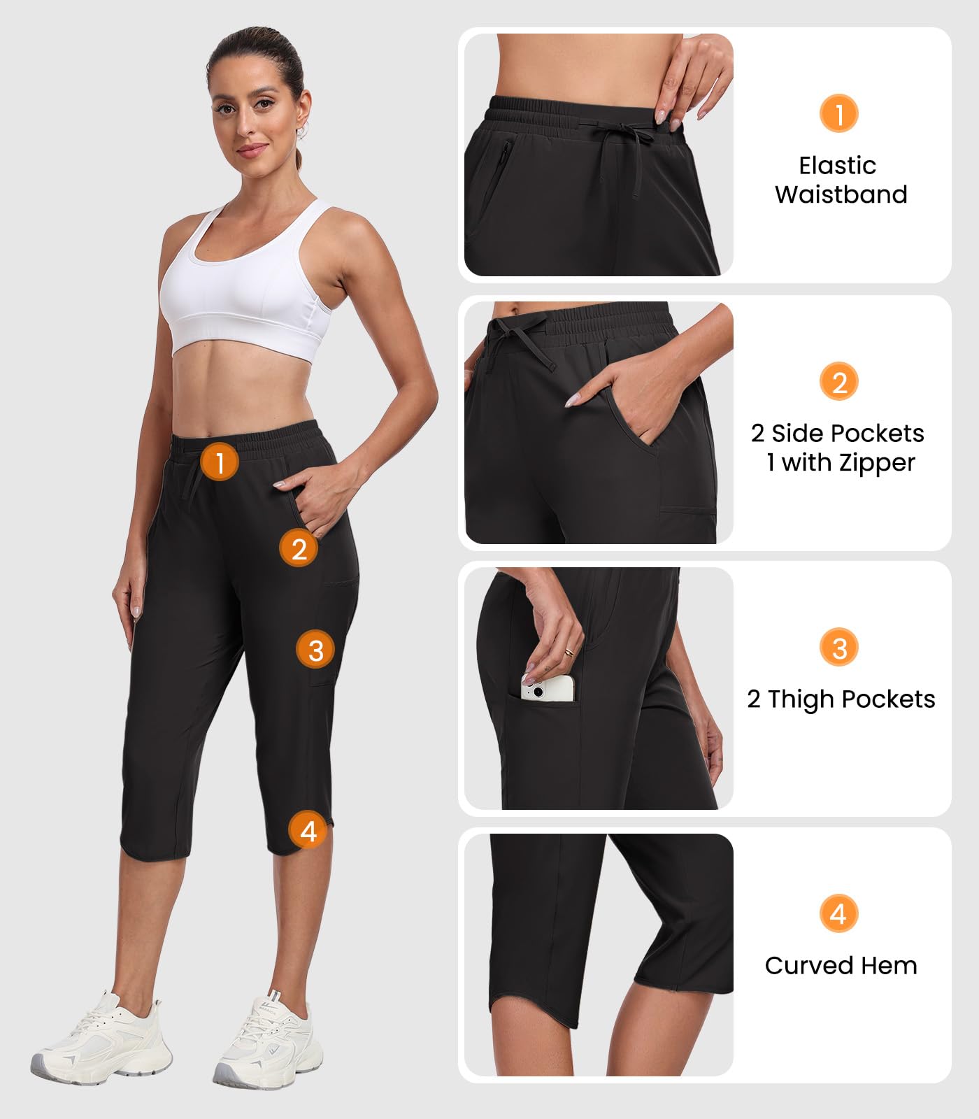 GymBrave Pantalon Randonnée Femme Pantacourt Été léger avec Poche Zippée Séchage Rapide pour Casual Extérieur