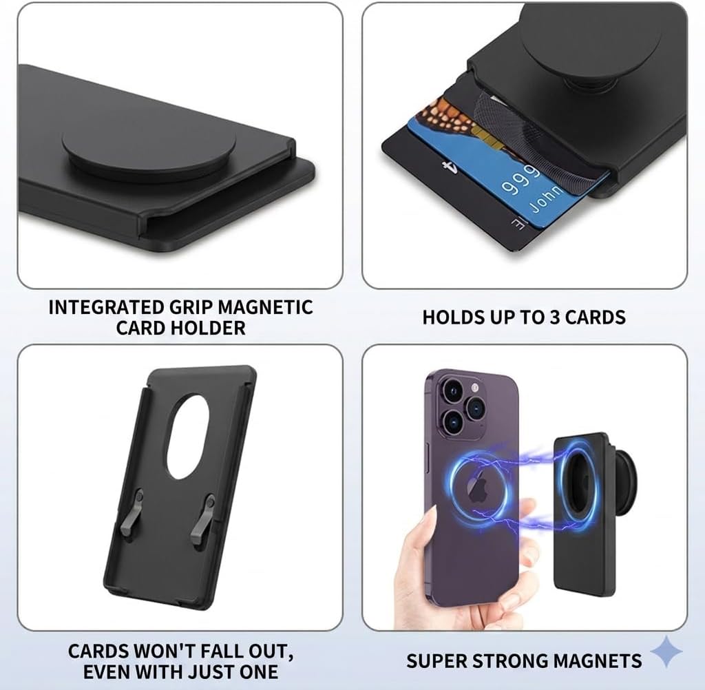 2-in-1 Magnetic Phone Grip for MagSafe,Phone Wallet for MagSafe, Phone Card Holder with Grip,black