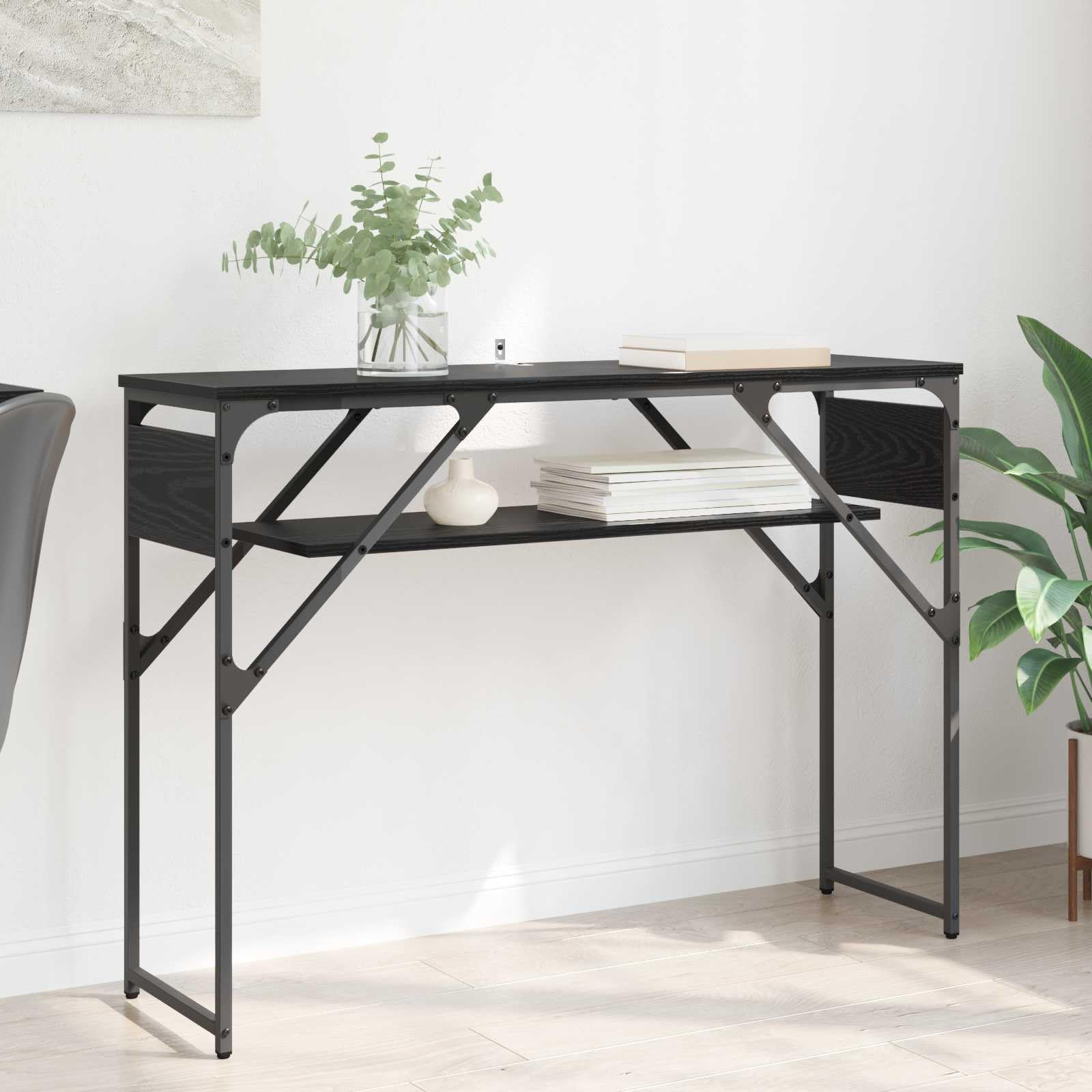 Tavolo consolle in legno ingegnerizzato rovere nero 105x30x75 cm con struttura in acciaio stabile per ufficio casa soggiorno smartworking scrivania postazione lavoro