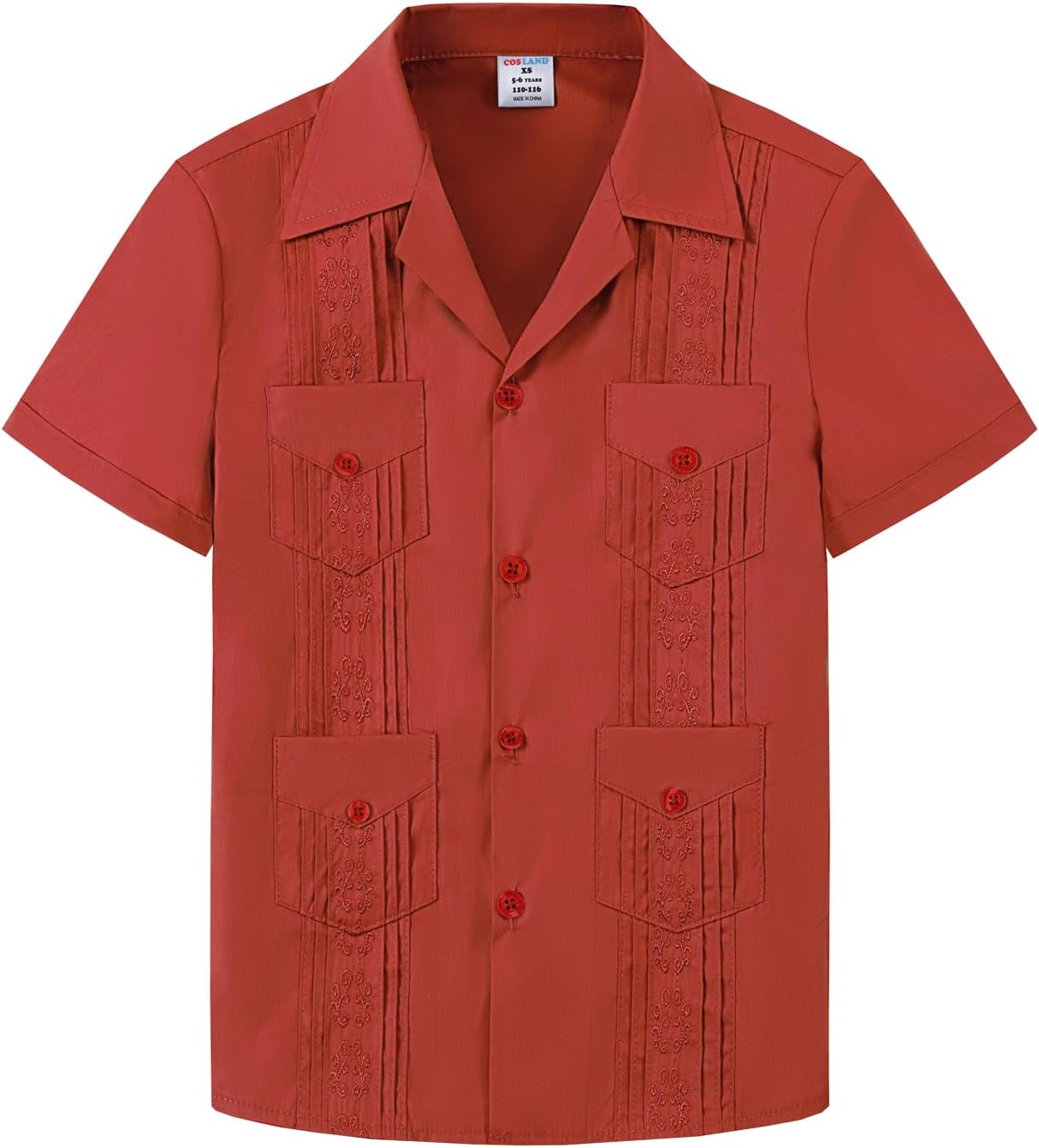 COSLAND Boy's Guayabera Shirts Short Sleeve Button Down Shirt, XS-L