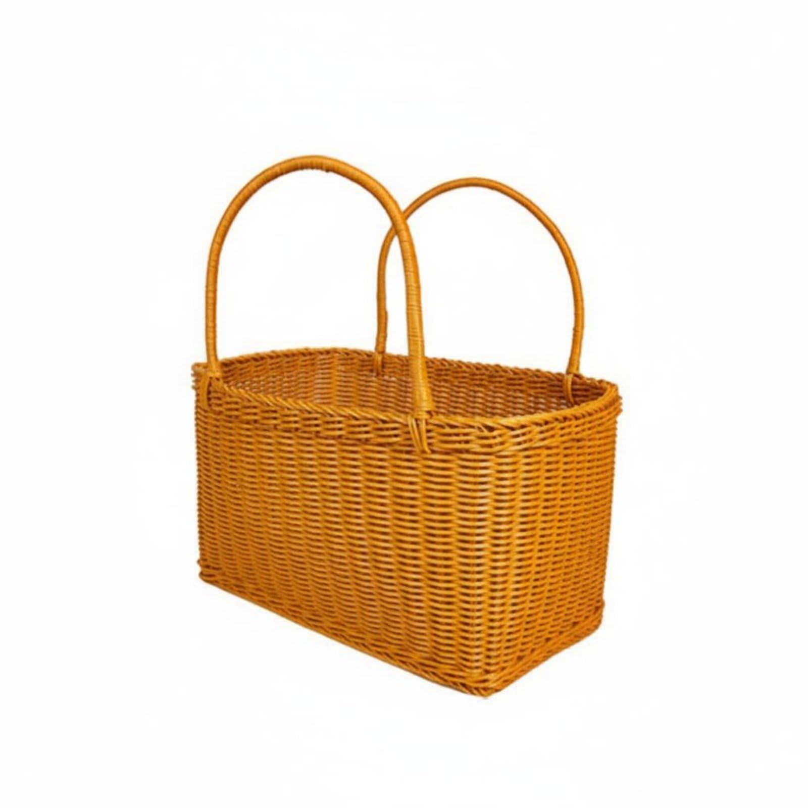 MagiDeal Wicker Storage Basket household organizer imitation rattan picnic basket tote with handles waterproof container suitable for home storage market trips outings laundry, L
