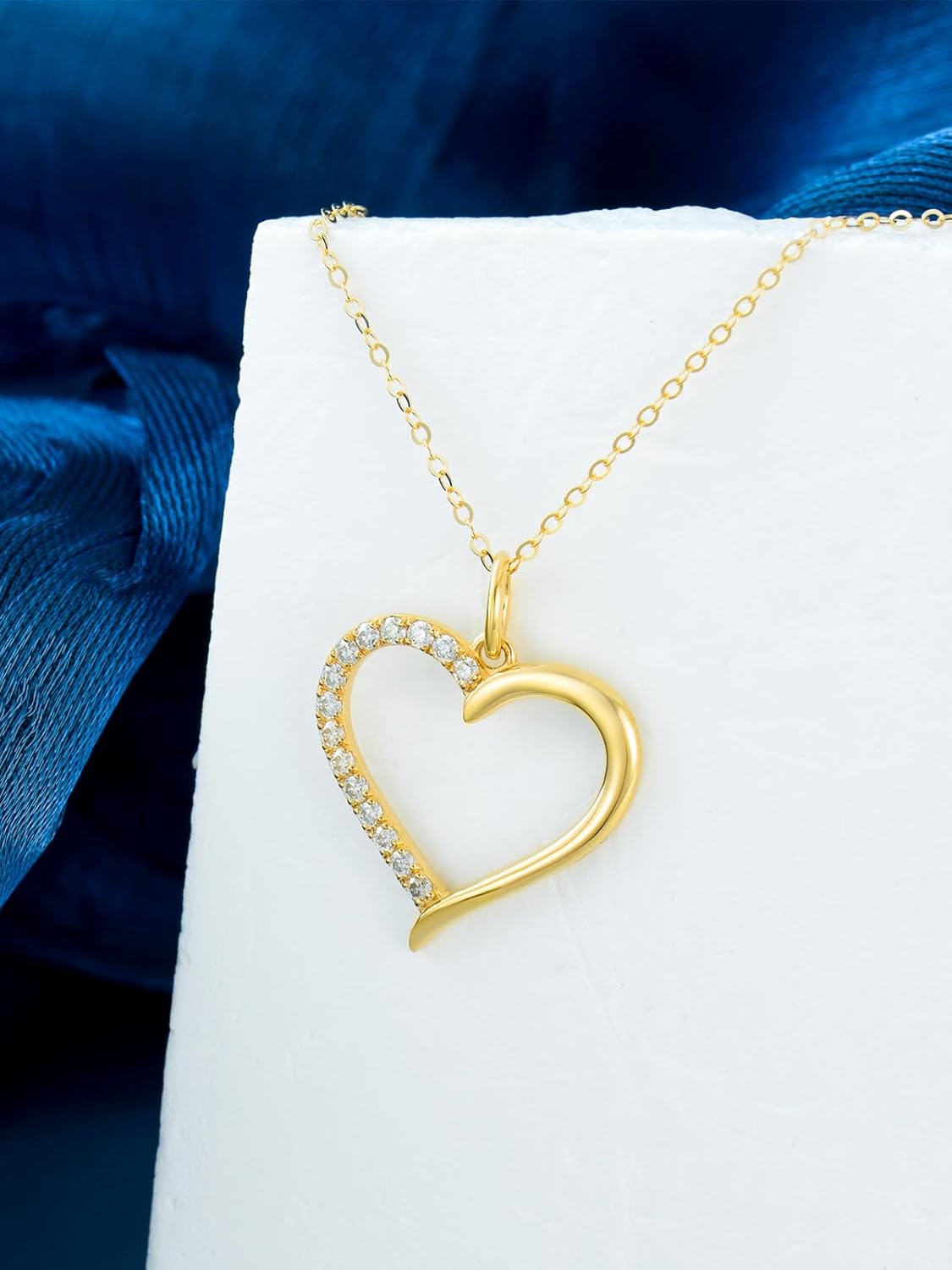 14K Gold Heart Necklace for Women, Gold Heart Pendant with Moissanite Diamond Necklace Anniversary Birthday Valentines Day Gifts for Her Mothers Day Gifts for Mom Wife - Image 5