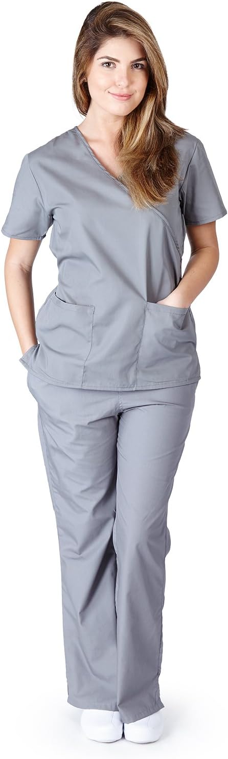 Mock Wrap Scrub Set (Large, Grey)