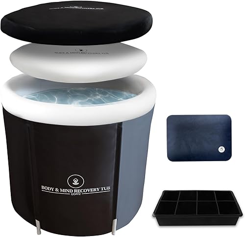 Body & Mind - Tina de recuperación con almohada de asiento y funda, bañera de hielo portátil de 85 galones para atletas, bañera de recuperación