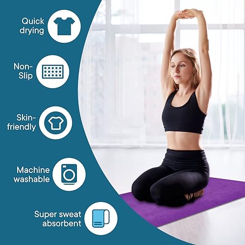 Miniatura 73 de Toallas de yoga, toalla antideslizante para esterilla de yoga caliente con puntos de agarre, manta de yoga de microfibra suave súper absorbente para