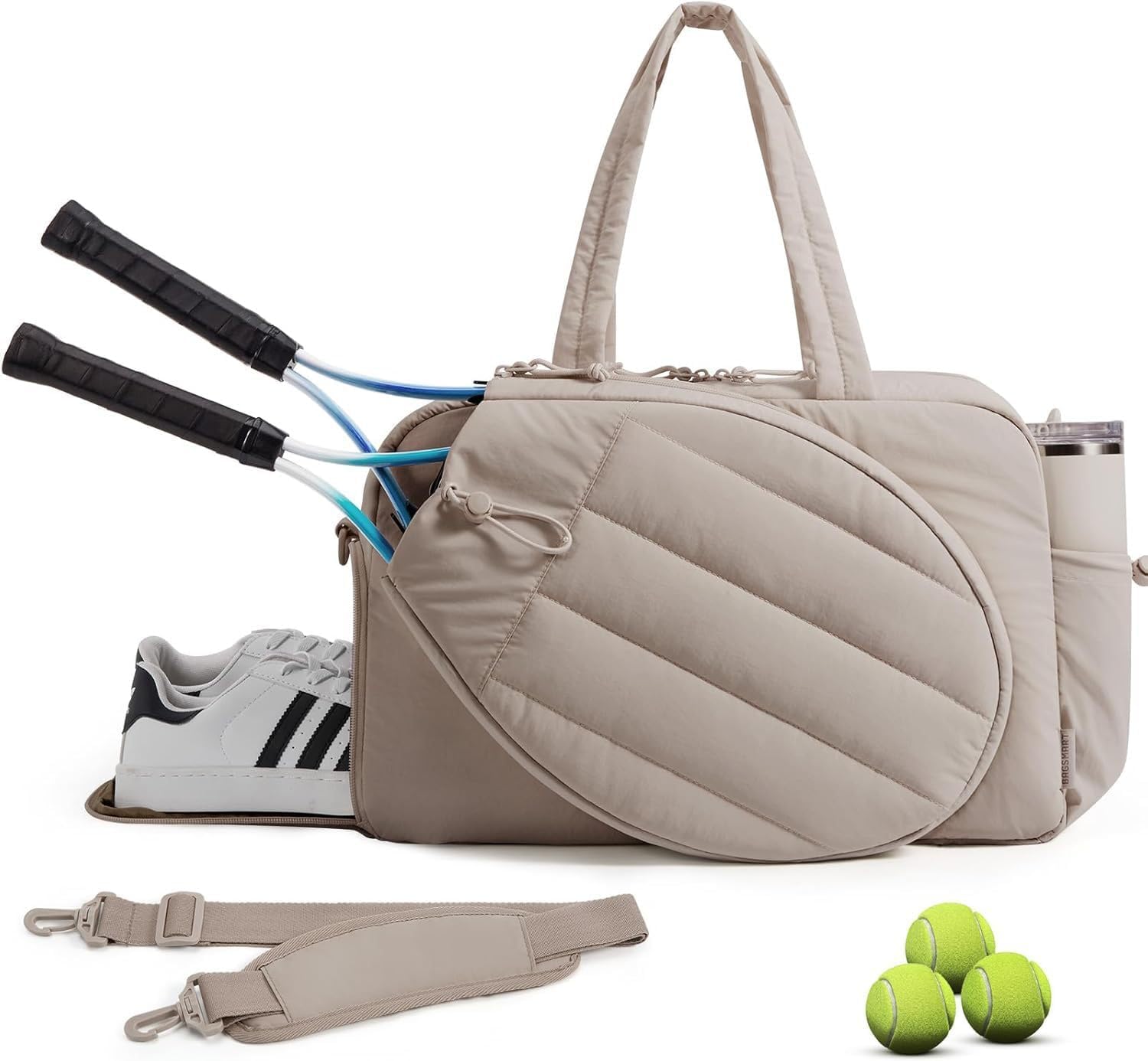 Damska torba sportowa, 42 l, z oddzielną ochroną rakiety tenisowej, wodoszczelna kieszeń na buty i kieszeń na laptopa o przekątnej ekranu 15,6", wielofunkcyjna torba gimnastyczna z paskiem na