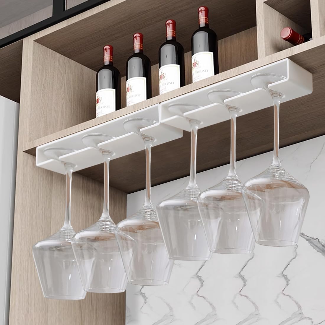 4 Pack Wine Glass Holder，Stemware Rack Plastic Punch-free Hanging Under Cabinet for Kitchen and Restaurant(White)