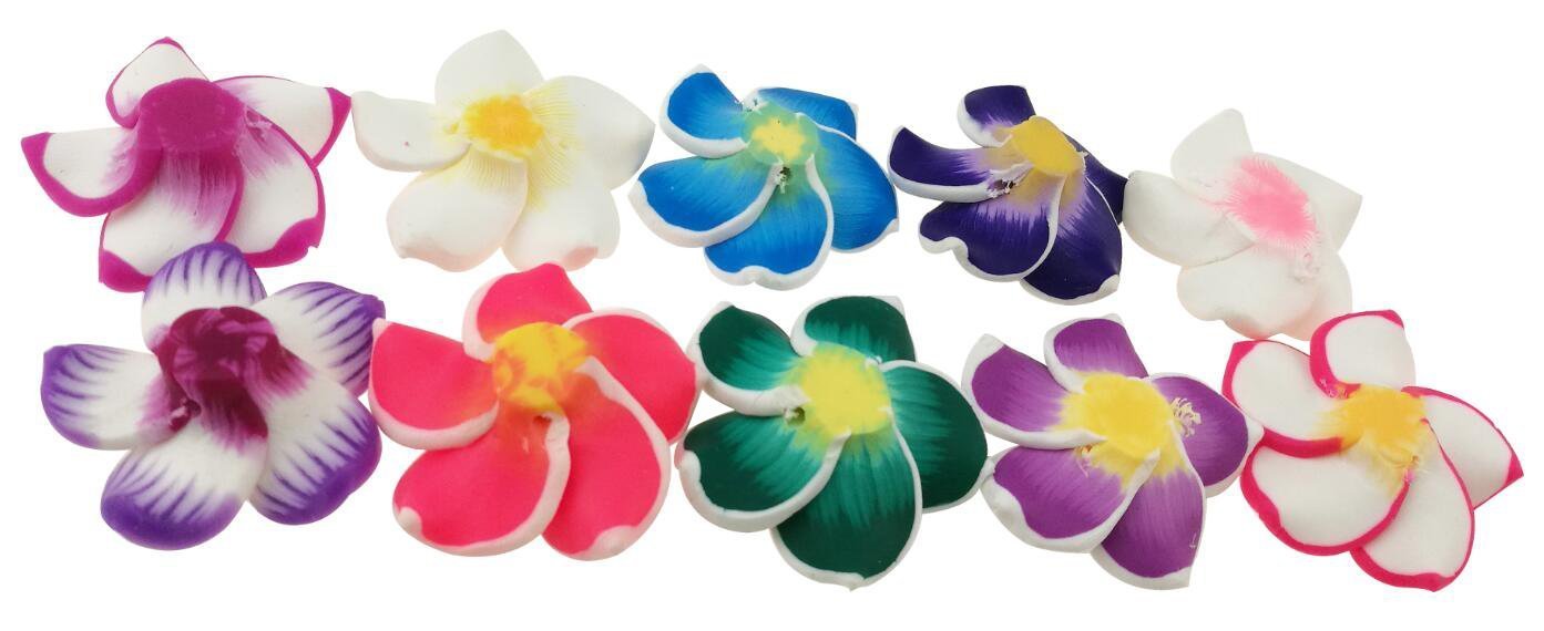 50 Perline Di Fiori Hawaiani In Argilla Polimerica 35mm Per Gioielli Fai Da Te E Accessori