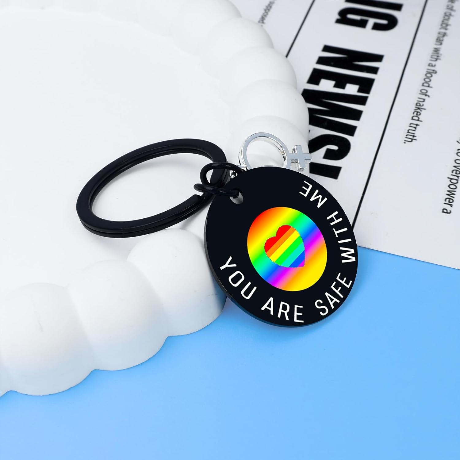 LGBTQ Pride Gifts, Funny Gay Key Chain, LGBT Rainbow Keychain, LGBTQ GAY Stuff You are Safe With Me Keychain,