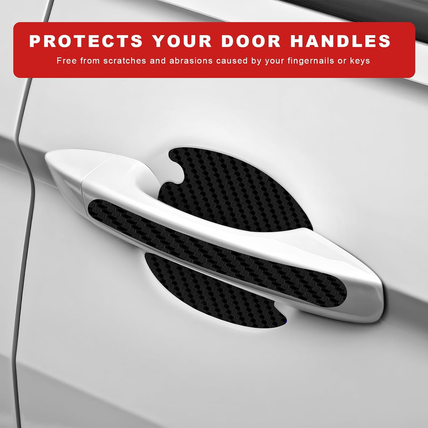 8PCS Car Door Handle Bowl Sticker, Anti-Scratch Carbon Fiber Auto Door Handle Cup Protector, Waterproof Handles Paint Cover Protective Film for Most Vehicles, Car Accessories (Black)