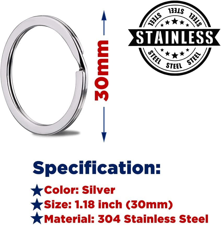 Wayliea Keychain Split Rings, 304 Grade Stainless Steel Flat KeyRings, Rustproof Metal Key Chain Ring for DIY Craft (50 Pack Key Rings 30mm) image 3