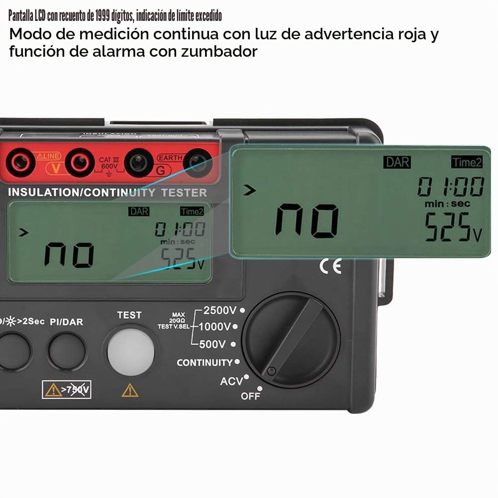 Multímetro digital, UT502A Pantalla LCD Probador de resistencia de aislamiento Megaohmímetro Voltaje Multímetro Apagado automático