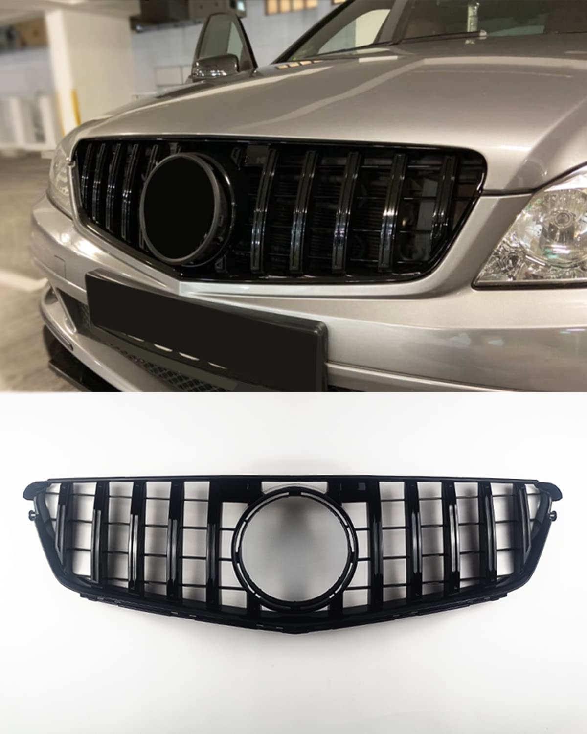 COOLICTA Front Inlet Radiator Grille Bumper Grill For Mercedes W204 Benz C 2007-2015 AMG GT Diamond Style Hood Mesh Grid Tuning Accessories (4 GT Black)