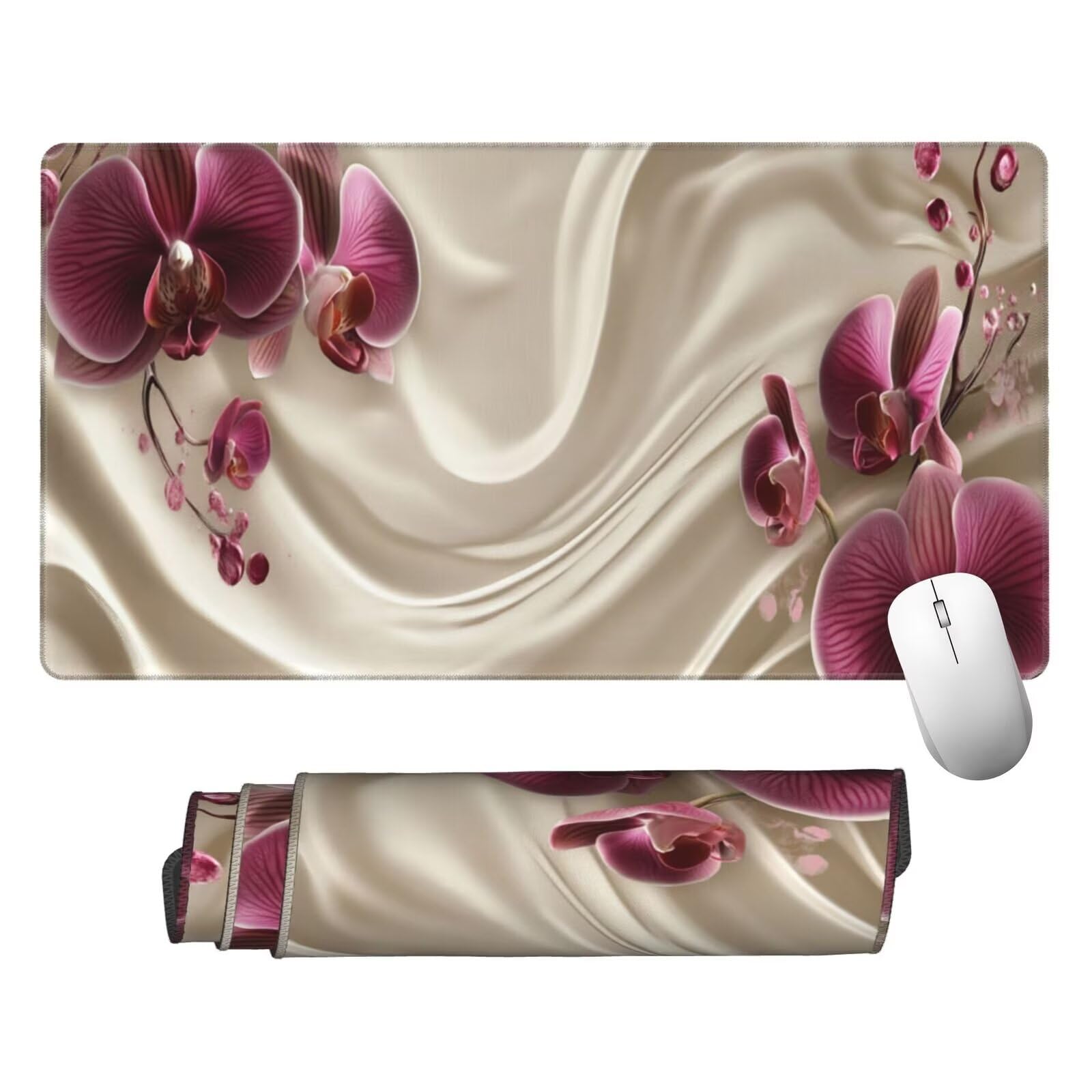 Fioletowa podkładka pod mysz XXL kwiat mata na biurko 1600 x 800 x 3 mm zmywalna podkładka do gier na laptopa, z antypoślizgową gumową podstawą do gier, PC, pracowników biurowych Y1467